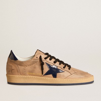 Golden Goose Ball Star In Beige Leather With Blue Patent Leather Star And Heel Tab