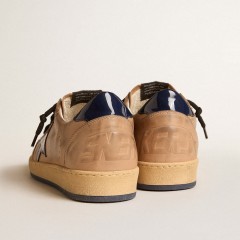 Golden Goose Ball Star In Beige Leather With Blue Patent Leather Star And Heel Tab