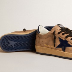 Golden Goose Ball Star In Beige Leather With Blue Patent Leather Star And Heel Tab