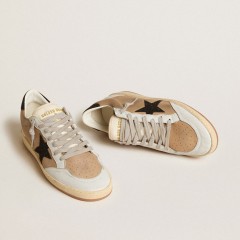 Golden Goose Ball Star In Beige Nubuck And Nappa With Black Swarovski Crystal Star