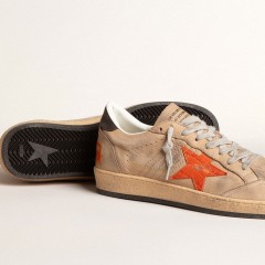 Golden Goose Ball Star In Beige Nubuck With Croc-print Leather Star And Nubuck Heel Tab