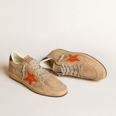 Golden Goose Ball Star In Beige Nubuck With Croc-print Leather Star And Nubuck Heel Tab