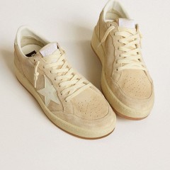 Golden Goose Ball Star In Beige Suede With White Leather Star And Heel Tab