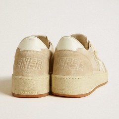 Golden Goose Ball Star In Beige Suede With White Leather Star And Heel Tab