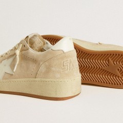 Golden Goose Ball Star In Beige Suede With White Leather Star And Heel Tab