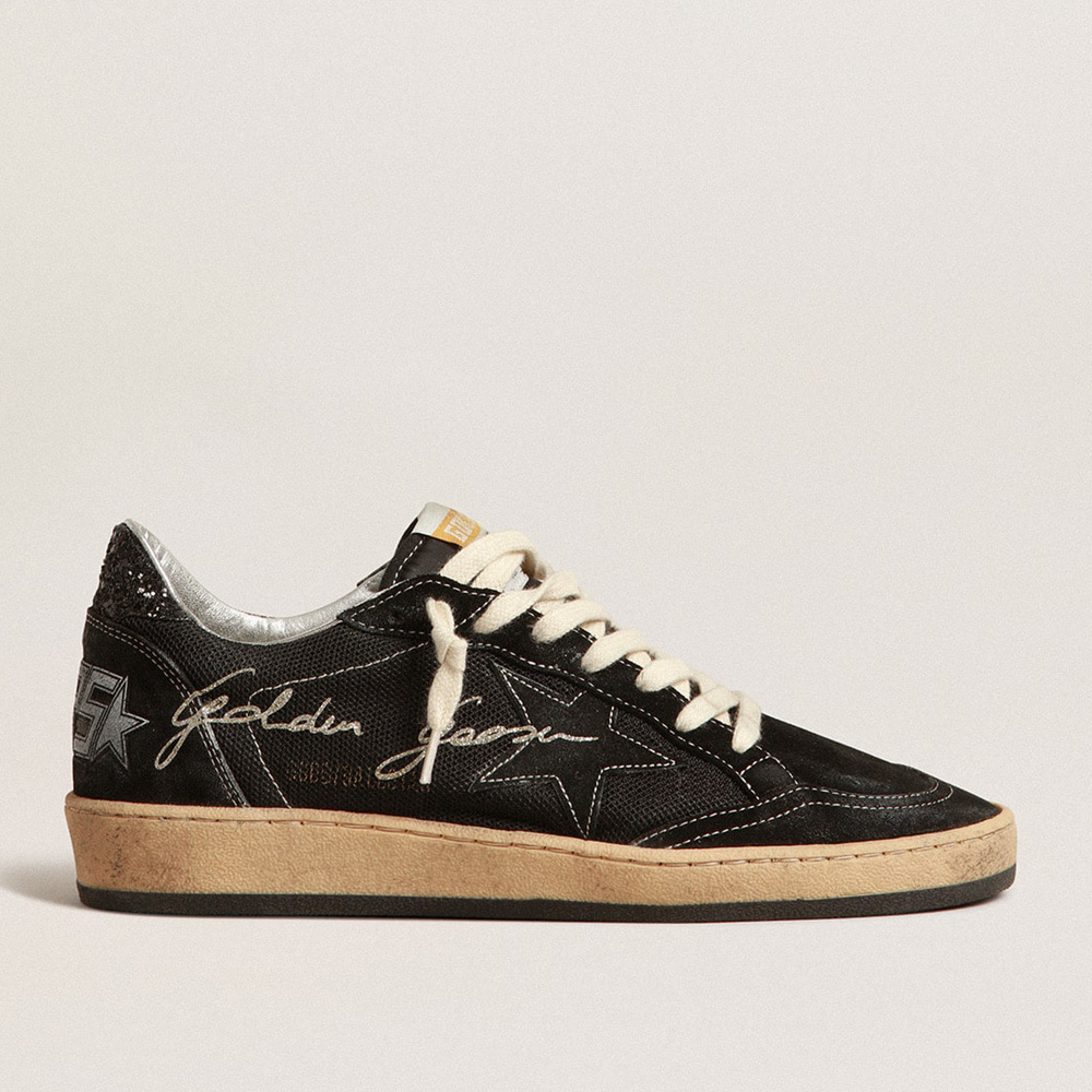 Golden Goose Ball Star In Black Mesh With Black Suede Star