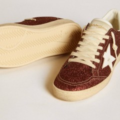 Golden Goose Ball Star In Burgundy Glitter With White Leather Star And Heel Tab