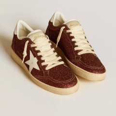 Golden Goose Ball Star In Burgundy Glitter With White Leather Star And Heel Tab