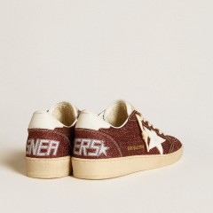 Golden Goose Ball Star In Burgundy Glitter With White Leather Star And Heel Tab