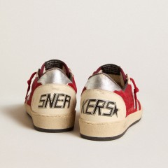 Golden Goose Ball Star In Burgundy Suede With Silver Leather Star And Heel Tab