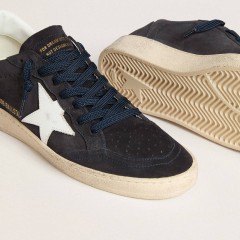 Golden Goose Ball Star In Dark Blue Suede With Leather Star And Heel Tab