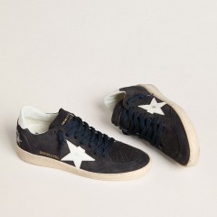 Golden Goose Ball Star In Dark Blue Suede With Leather Star And Heel Tab