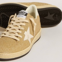 Golden Goose Ball Star In Golden Swarovski Crystals With Milk-white Leather Star