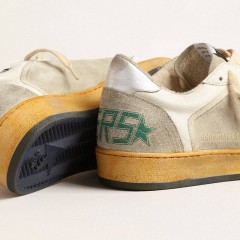 Golden Goose Ball Star In Gray Suede With Red Star And Silver Heel Tab