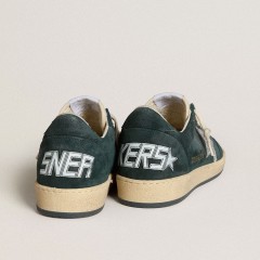 Golden Goose Ball Star In Green Suede With Silver Glitter Star