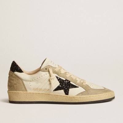 Golden Goose Ball Star In Nappa And Suede With Black Glitter Star And Heel Tab