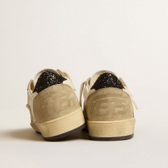 Golden Goose Ball Star In Nappa And Suede With Black Glitter Star And Heel Tab