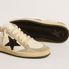 Golden Goose Ball Star In Nappa And Suede With Black Glitter Star And Heel Tab