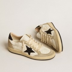 Golden Goose Ball Star In Nappa And Suede With Black Glitter Star And Heel Tab