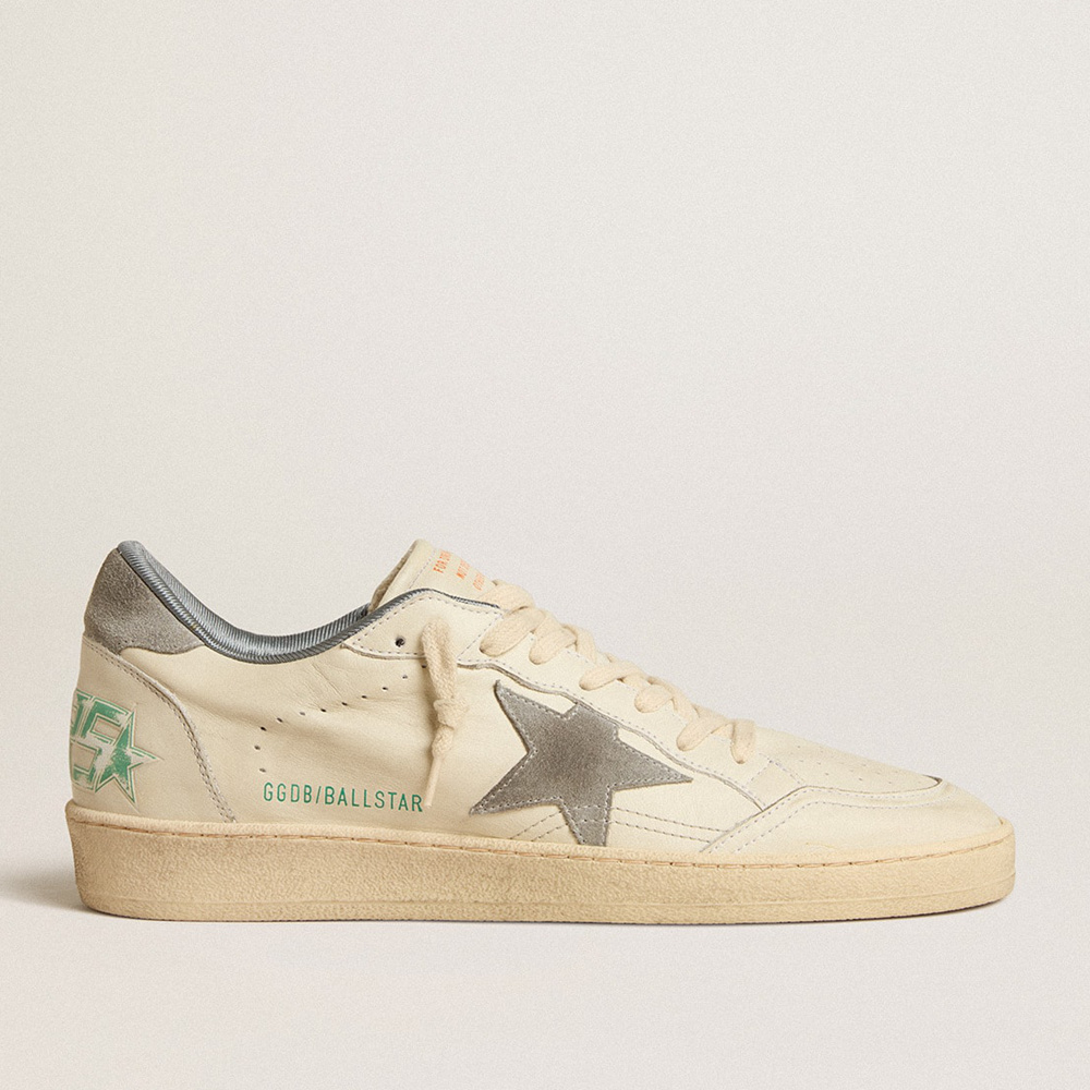 Golden Goose Ball Star In Nappa Leather With Gray Suede Star And Heel Tab