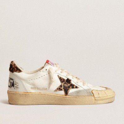 Golden Goose Ball Star In Nappa With Leopard-print Pony Skin Star And Heel Tab