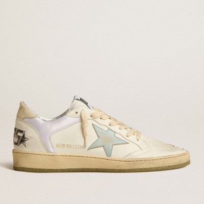 Golden Goose Ball Star In Nylon And Leather With Pink And Light Blue Star And Beige Heel Tab