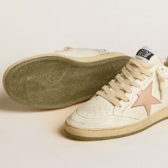 Golden Goose Ball Star In Nylon And Leather With Pink And Light Blue Star And Beige Heel Tab