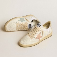 Golden Goose Ball Star In Nylon And Leather With Pink And Light Blue Star And Beige Heel Tab