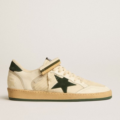 Golden Goose Ball Star In Nylon And Nappa With Green Suede Star And Heel Tab