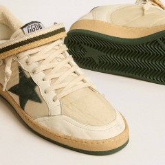 Golden Goose Ball Star In Nylon And Nappa With Green Suede Star And Heel Tab