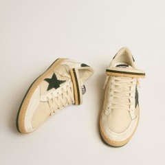 Golden Goose Ball Star In Nylon And Nappa With Green Suede Star And Heel Tab