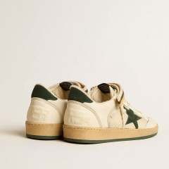 Golden Goose Ball Star In Nylon And Nappa With Green Suede Star And Heel Tab