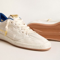 Golden Goose Ball Star In Perforated Nappa With White Star And Blue Nylon Heel Tab