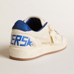 Golden Goose Ball Star In Perforated Nappa With White Star And Blue Nylon Heel Tab