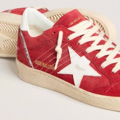 Golden Goose Ball Star In Red Suede With White Leather Star And Heel Tab