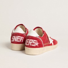 Golden Goose Ball Star In Red Suede With White Leather Star And Heel Tab