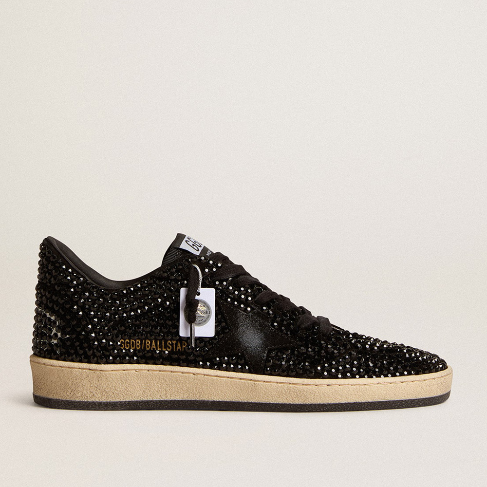 Golden Goose Ball Star In Suede With Black Swarovski Crystals And Black Suede Star