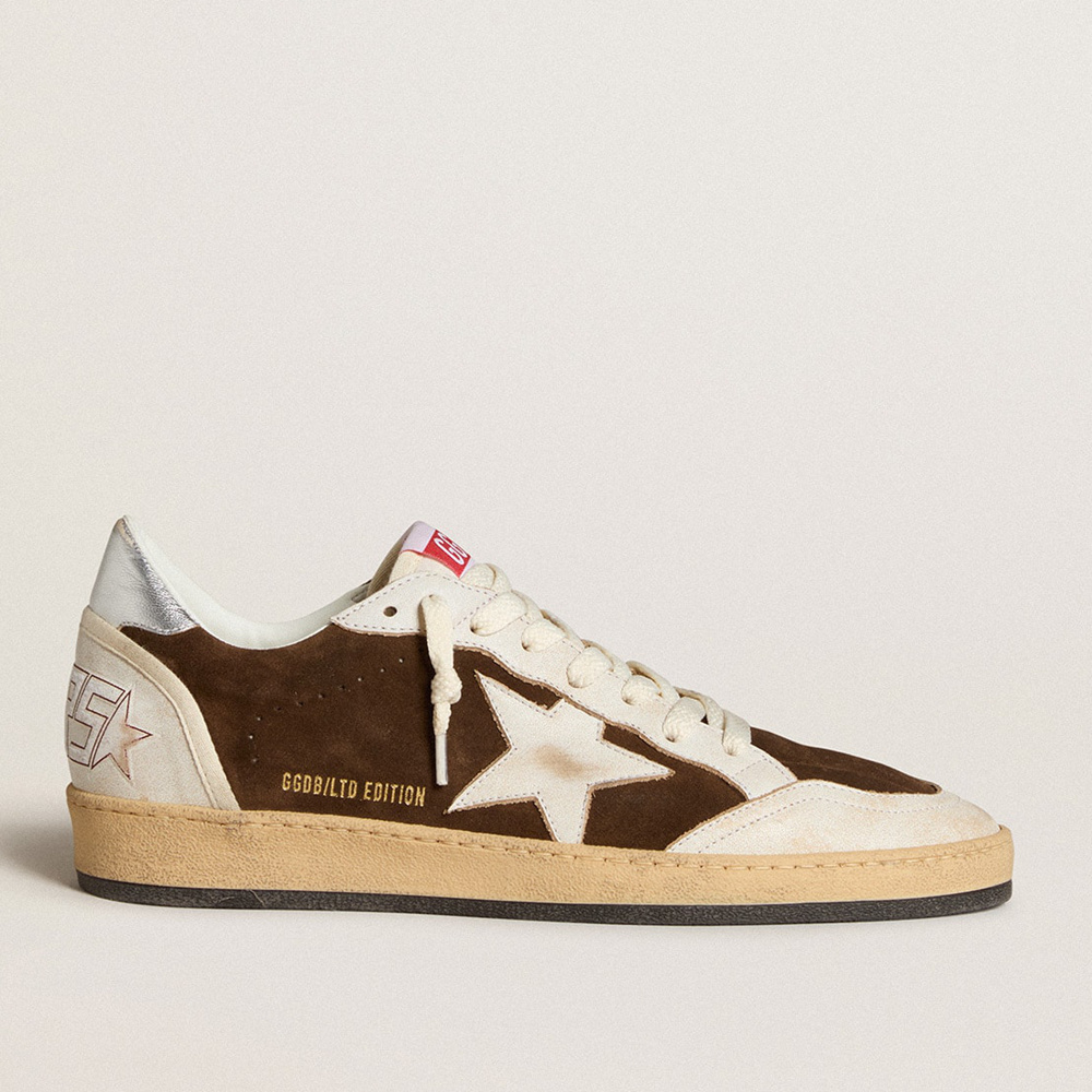 Golden Goose Ball Star In Suede With Leather Star And Metallic Leather Heel Tab