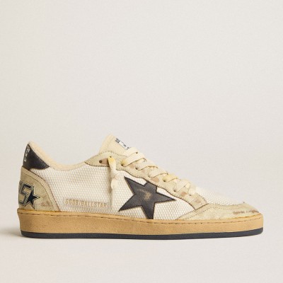 Golden Goose Ball Star In White Mesh With Vintage Blue Leather Star And Heel Tab