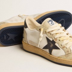 Golden Goose Ball Star In White Mesh With Vintage Blue Leather Star And Heel Tab