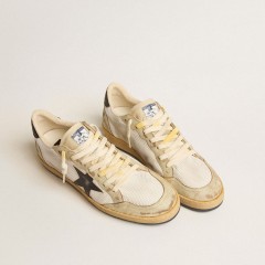 Golden Goose Ball Star In White Mesh With Vintage Blue Leather Star And Heel Tab