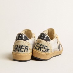 Golden Goose Ball Star In White Mesh With Vintage Blue Leather Star And Heel Tab