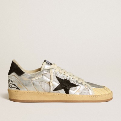 Golden Goose Ball Star LAB In Silver Leather With Black Suede Star And Heel Tab