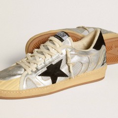 Golden Goose Ball Star LAB In Silver Leather With Black Suede Star And Heel Tab