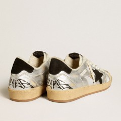 Golden Goose Ball Star LAB In Silver Leather With Black Suede Star And Heel Tab