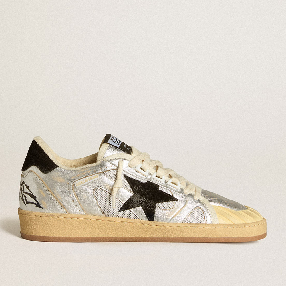 Golden Goose Ball Star LAB In Silver Leather With Black Suede Star And Heel Tab