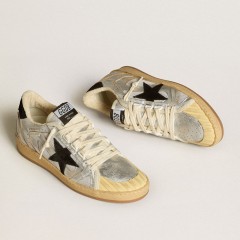 Golden Goose Ball Star LAB In Silver Leather With Black Suede Star And Heel Tab