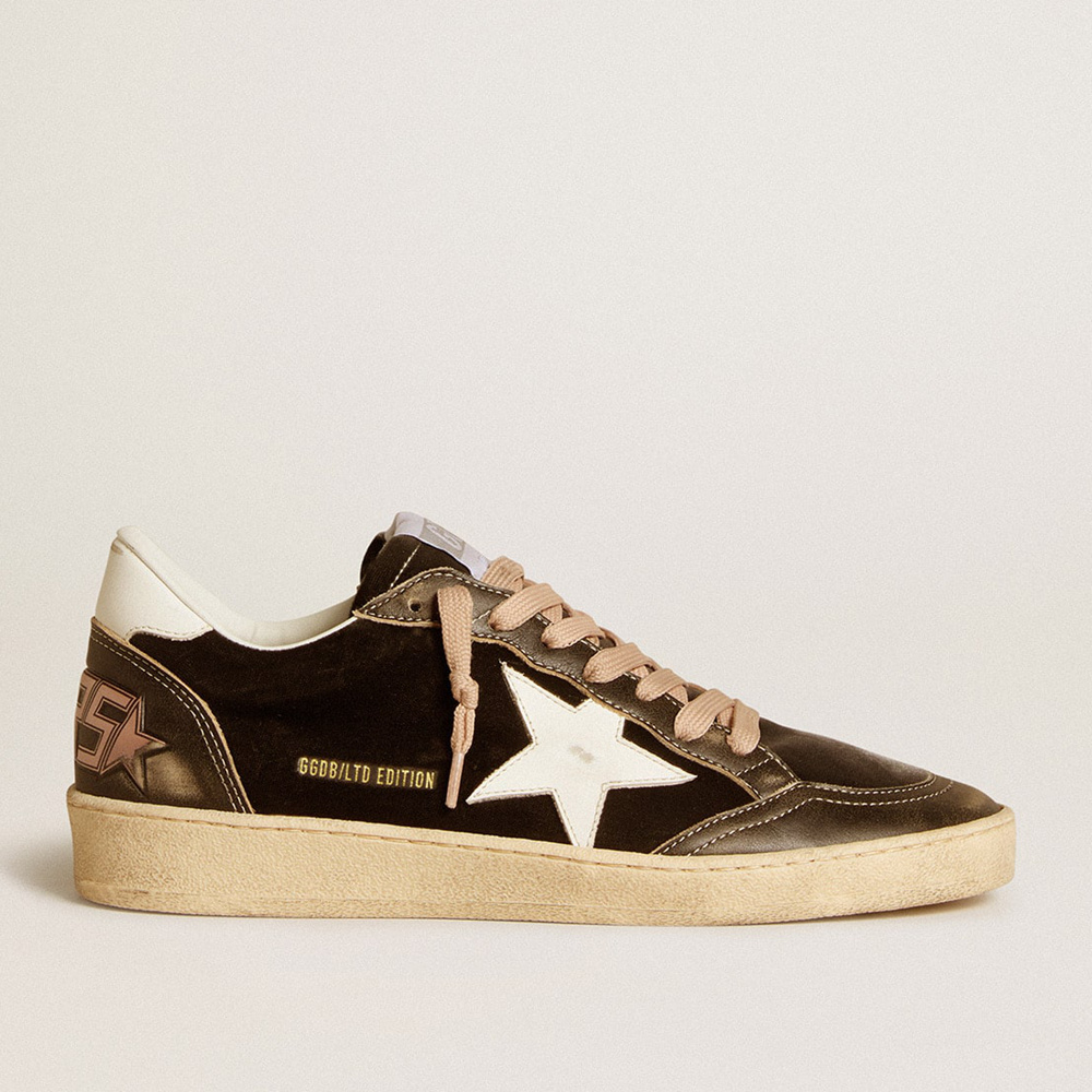 Golden Goose Ball Star LTD In Black Velvet With White Leather Star And Heel Tab