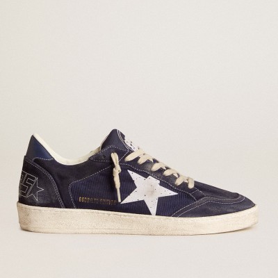 Golden Goose Ball Star LTD In Blue Suede And Nylon With White Star And Blue Heel Tab