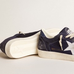 Golden Goose Ball Star LTD In Blue Suede And Nylon With White Star And Blue Heel Tab